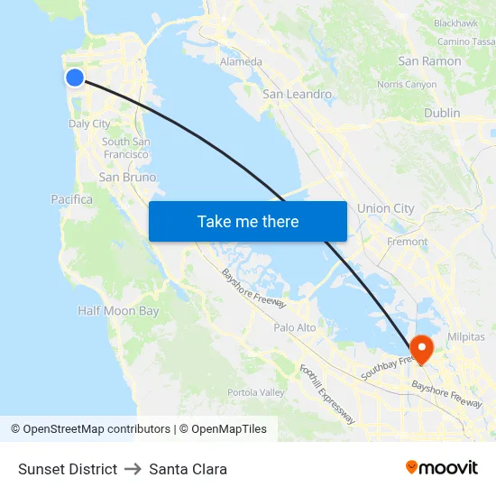 Sunset District to Santa Clara map