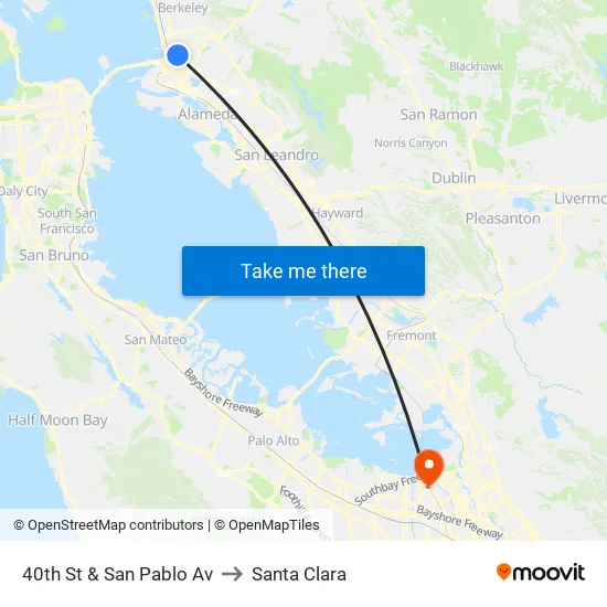 40th St & San Pablo Av to Santa Clara map