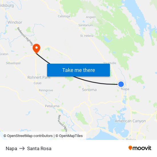 Napa to Santa Rosa map