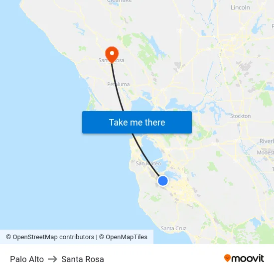Palo Alto to Santa Rosa map