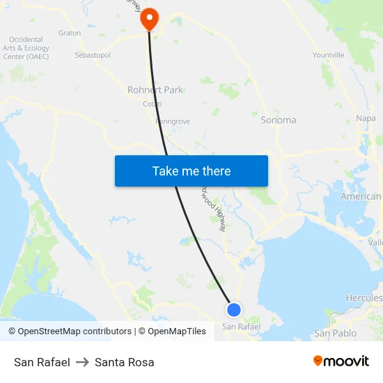 San Rafael to Santa Rosa map