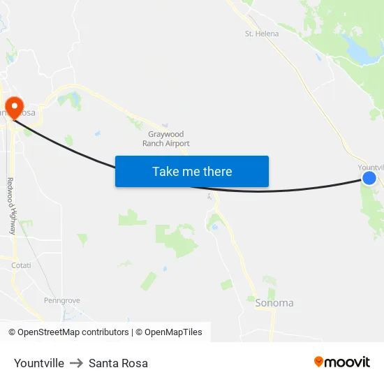 Yountville to Santa Rosa map