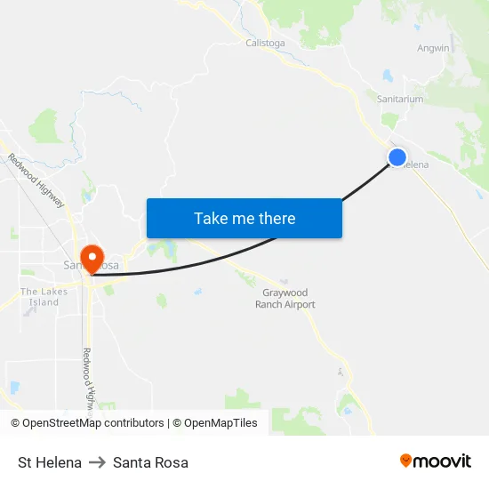 St Helena to Santa Rosa map