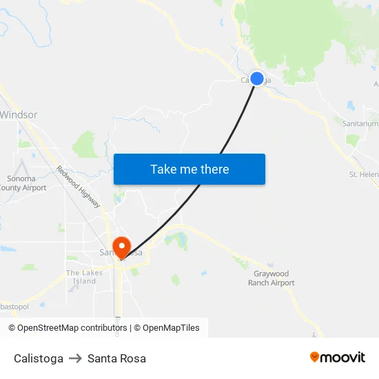 Calistoga to Santa Rosa map