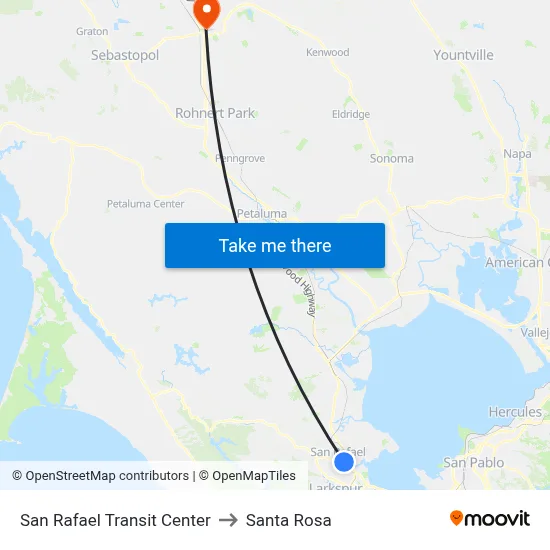 San Rafael Transit Center to Santa Rosa map
