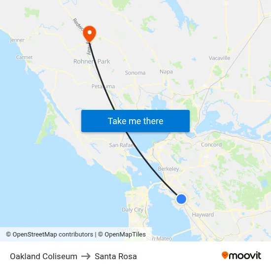 Oakland Coliseum to Santa Rosa map