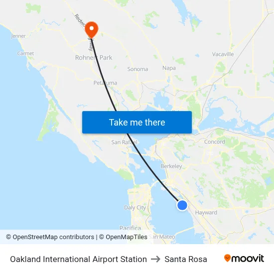 Oakland International Airport Station to Santa Rosa map