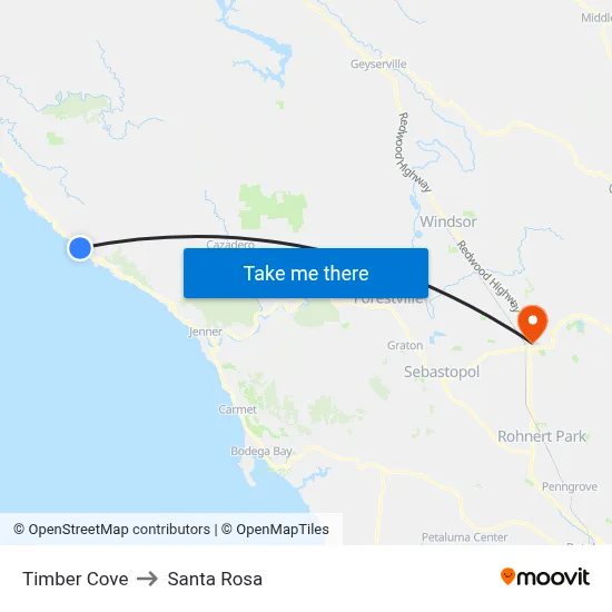 Timber Cove to Santa Rosa map