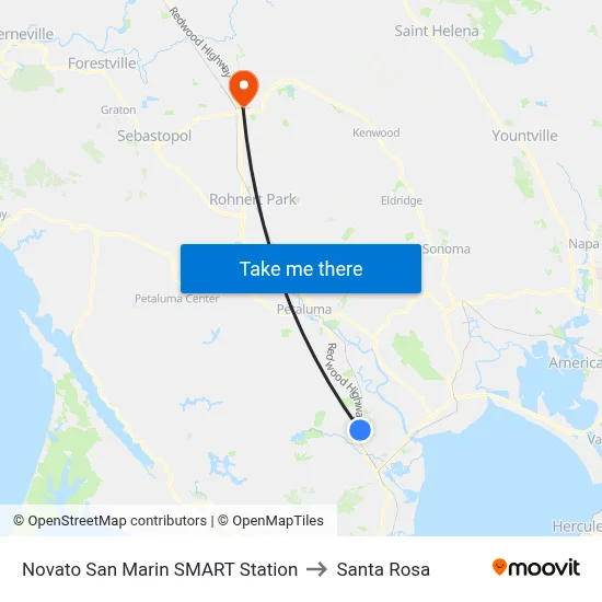 Novato San Marin SMART Station to Santa Rosa map