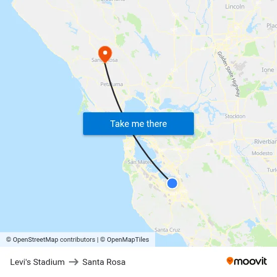 Levi's Stadium to Santa Rosa map