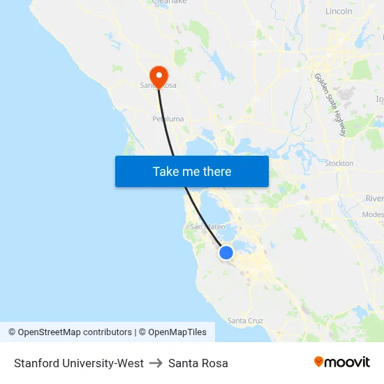 Stanford University-West to Santa Rosa map