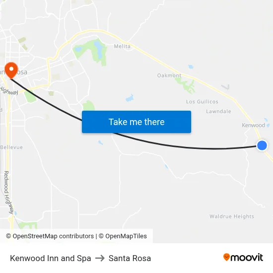 Kenwood Inn and Spa to Santa Rosa map