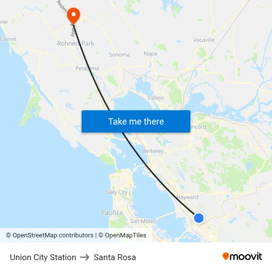 Union City Station to Santa Rosa map