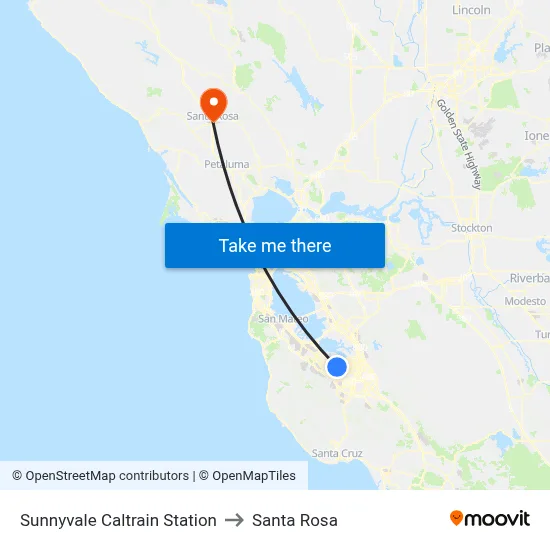 Sunnyvale Caltrain Station to Santa Rosa map