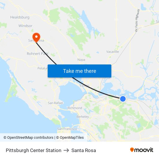 Pittsburgh Center Station to Santa Rosa map