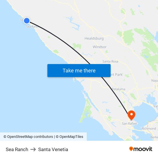 Sea Ranch to Santa Venetia map