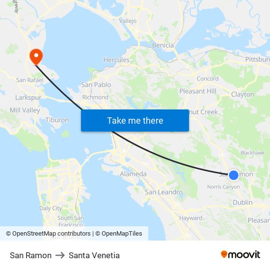 San Ramon to Santa Venetia map