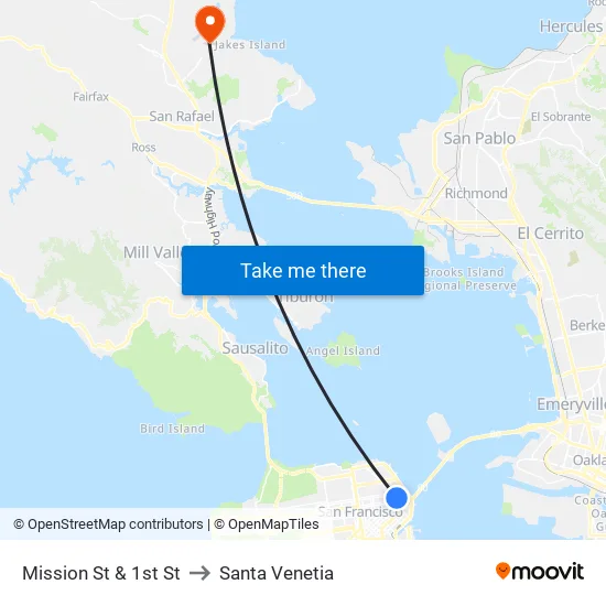 Mission St & 1st St to Santa Venetia map