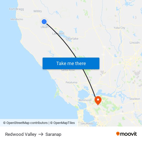 Redwood Valley to Saranap map