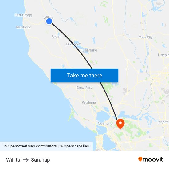 Willits to Saranap map