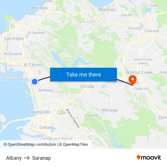 Albany to Saranap map