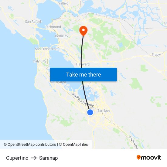 Cupertino to Saranap map