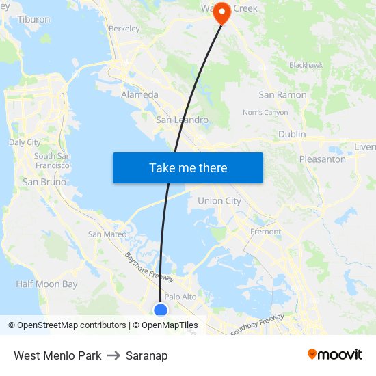 West Menlo Park to Saranap map