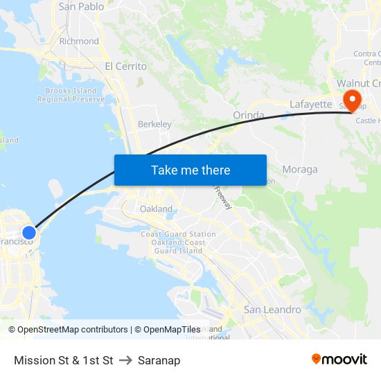 Mission St & 1st St to Saranap map