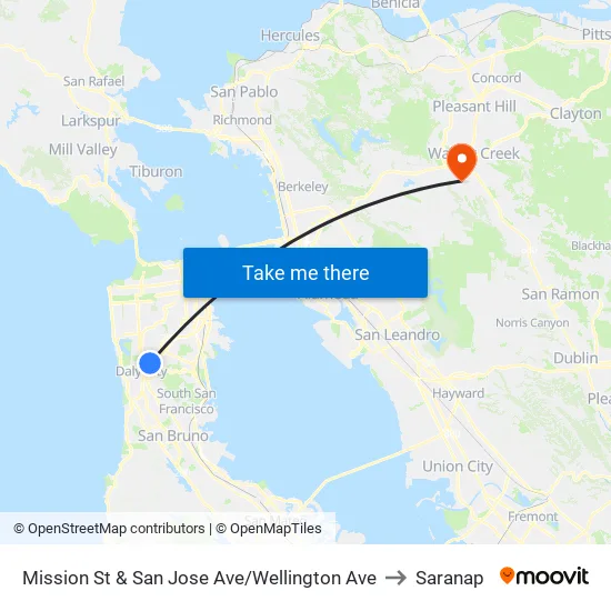 Mission St & San Jose Ave/Wellington Ave to Saranap map