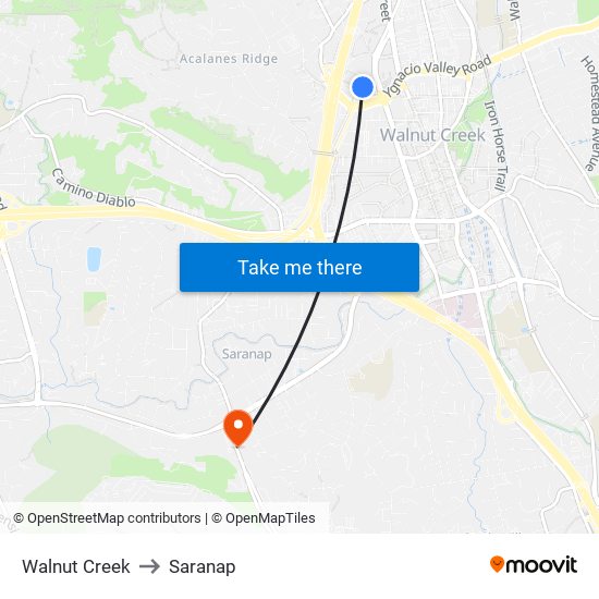 Walnut Creek to Saranap map