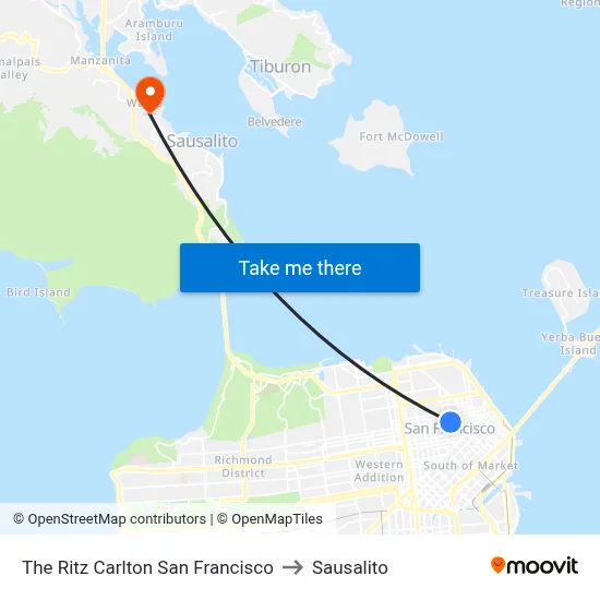 The Ritz Carlton San Francisco to Sausalito map