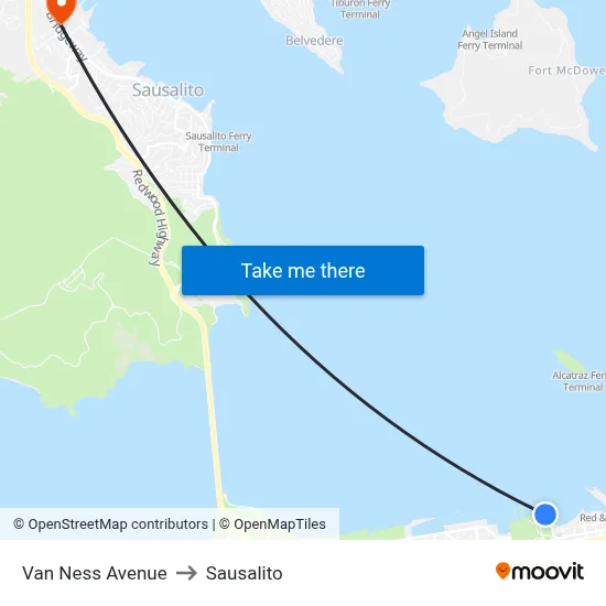 Van Ness Avenue to Sausalito map