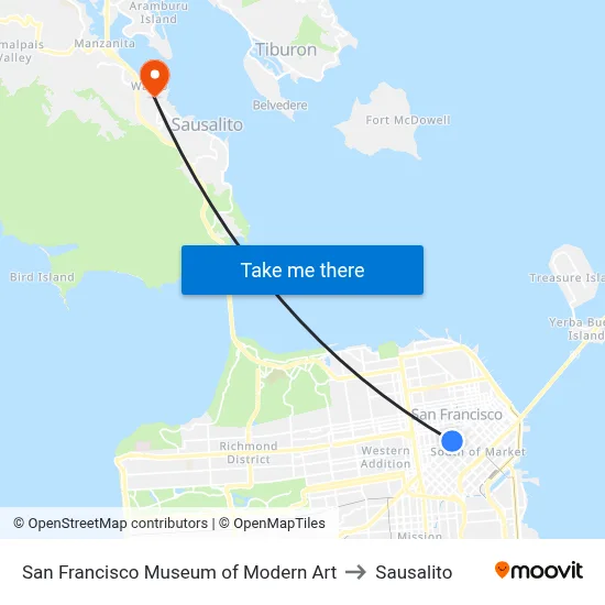 San Francisco Museum of Modern Art to Sausalito map