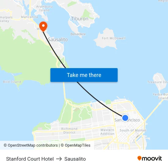 Stanford Court Hotel to Sausalito map