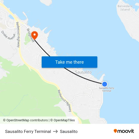 Sausalito Ferry Terminal to Sausalito map