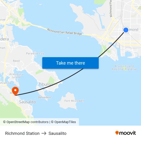 Richmond Station to Sausalito map