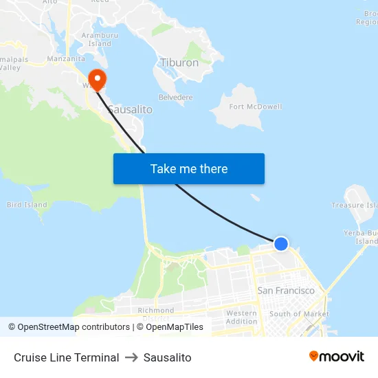 Cruise Line Terminal to Sausalito map