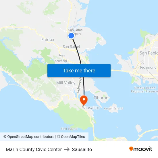 Marin County Civic Center to Sausalito map