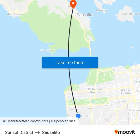 Sunset District to Sausalito map