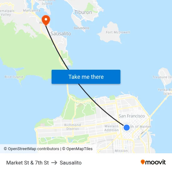 Market St & 7th St to Sausalito map