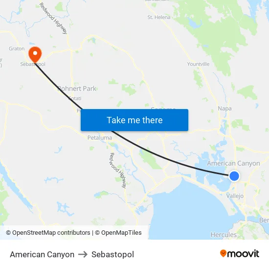 American Canyon to Sebastopol map