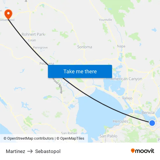 Martinez to Sebastopol map