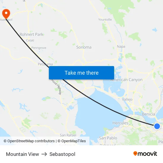 Mountain View to Sebastopol map