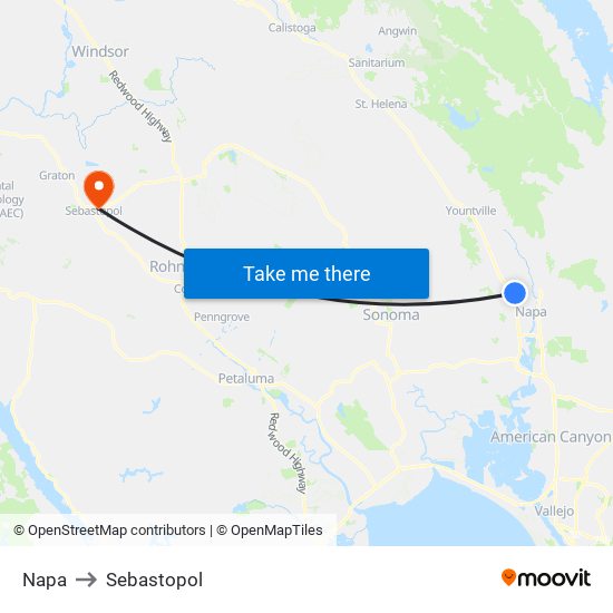 Napa to Sebastopol map
