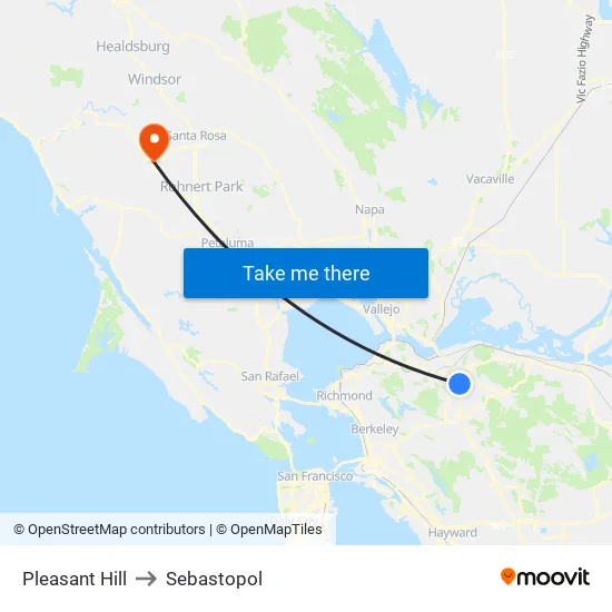 Pleasant Hill to Sebastopol map