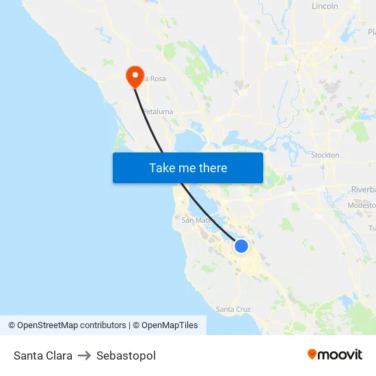 Santa Clara to Sebastopol map