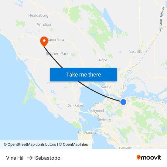 Vine Hill to Sebastopol map