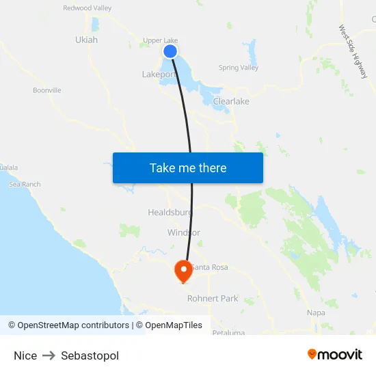 Nice to Sebastopol map