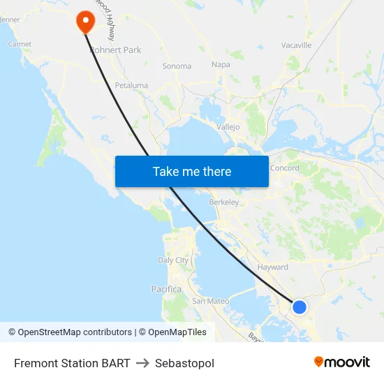 Fremont Station BART to Sebastopol map
