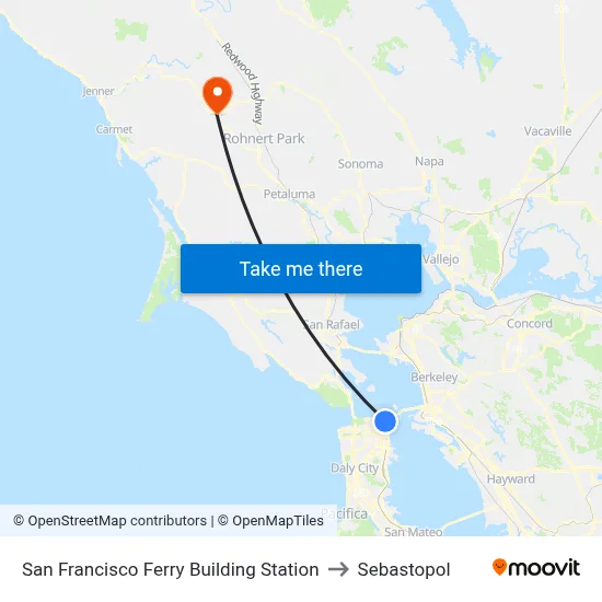 San Francisco Ferry Building Station to Sebastopol map